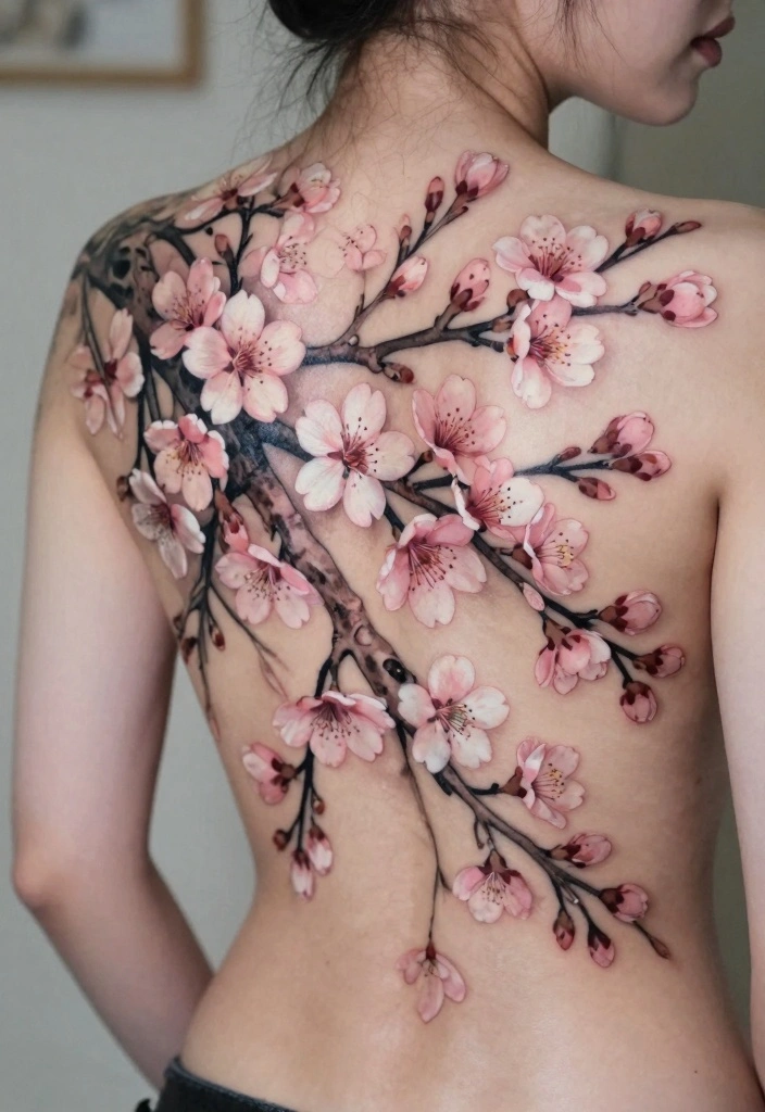 14 Cherry Blossom Tree Back Tattoo Ideas Elegant and Timeless 7. Cherry Blossom Full Backpiece 0