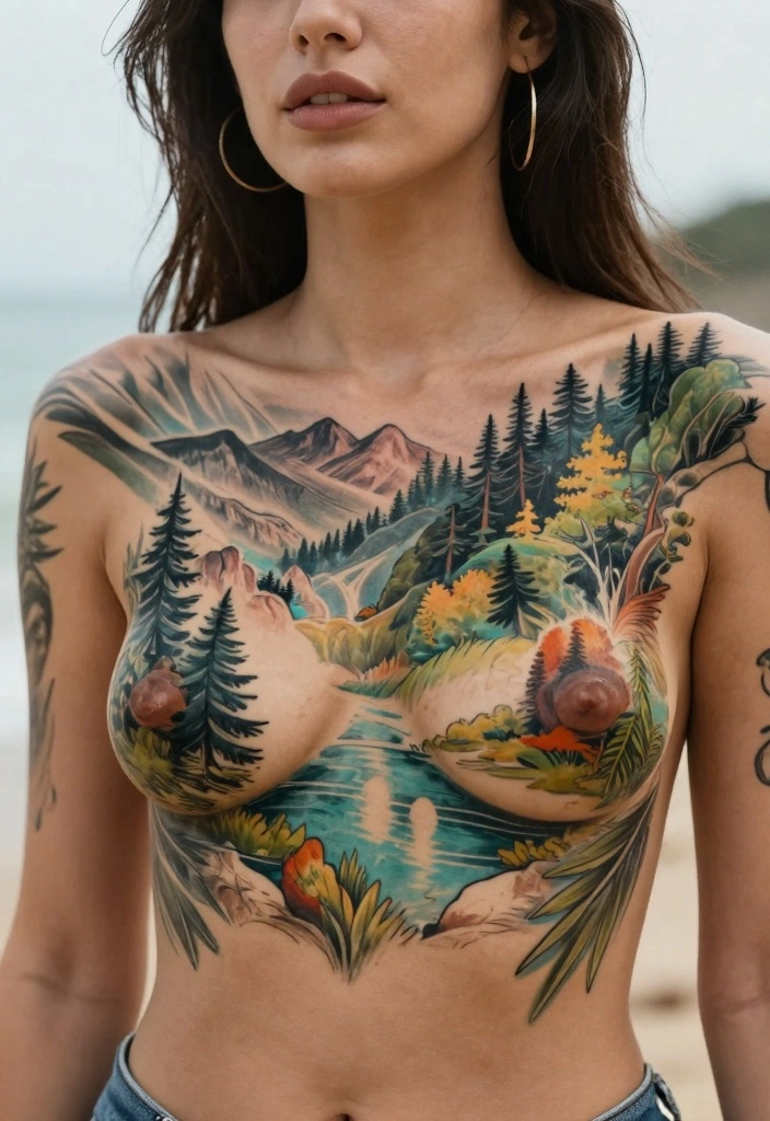 14 Chest Tattoo Cover Up Ideas for Women Clean and Natural 14. Inspired Nature Scenes 0
