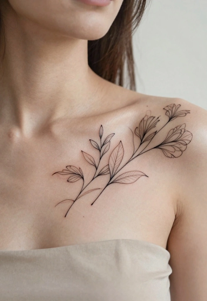 14 Chest Tattoo Cover Up Ideas for Women Clean and Natural 3. Botanical Line Art 0