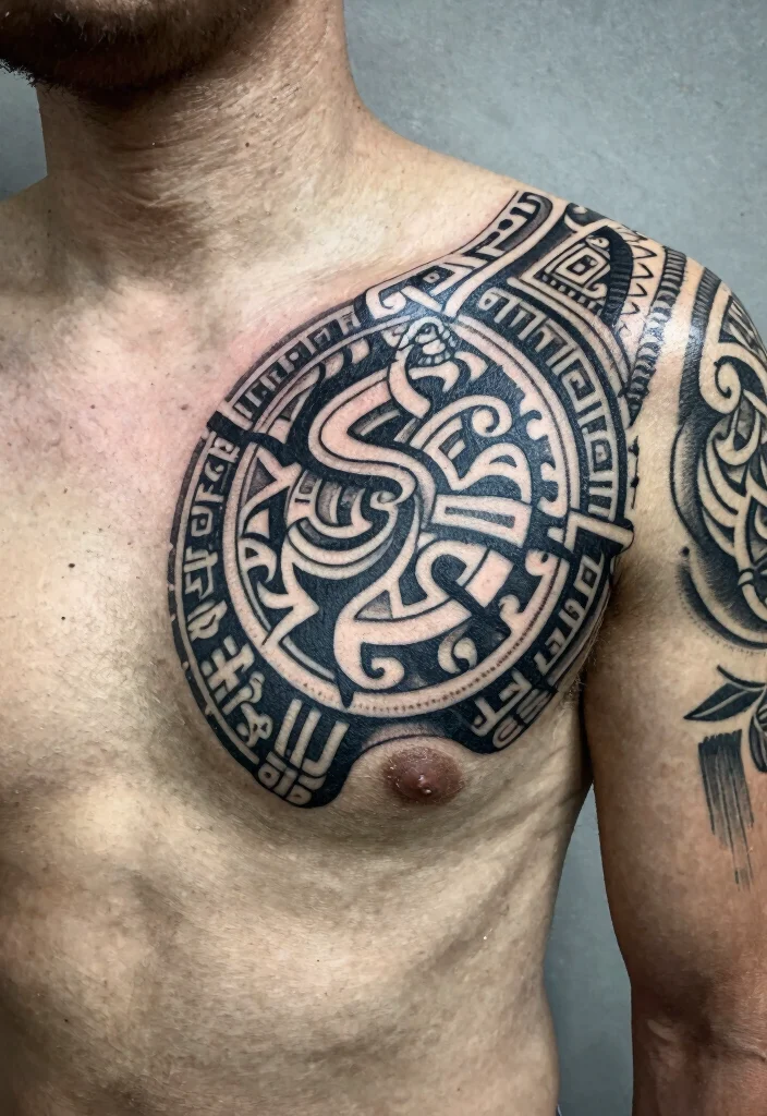 14 Chest to Shoulder Tattoo Ideas for Men Powerful Flow 8. Cultural Symbols 0
