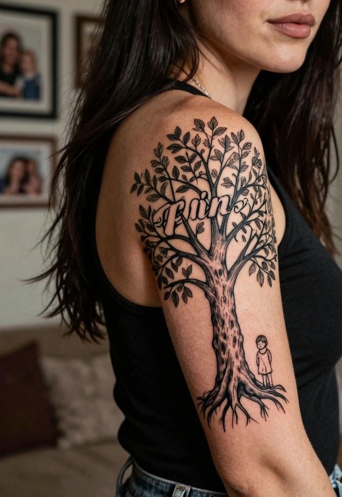 14 Children Name Tattoo Ideas for Women: Meaningful and Stylish - 3. Family Tree Integration 1