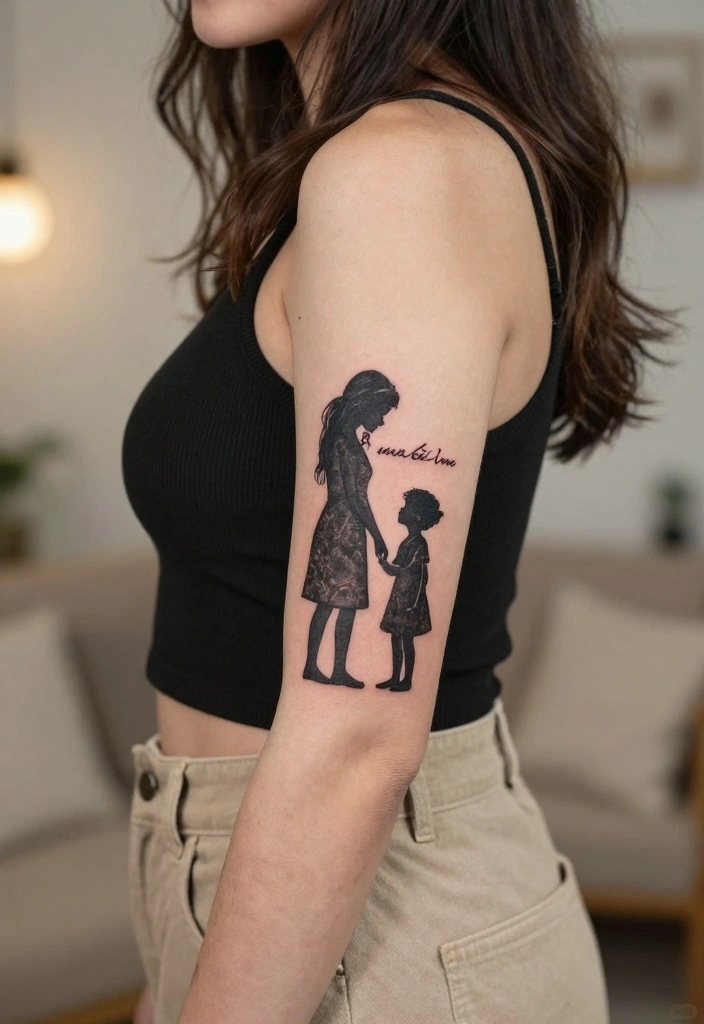 14 Children Name Tattoo Ideas for Women: Meaningful and Stylish - 5. Silhouette Design 1