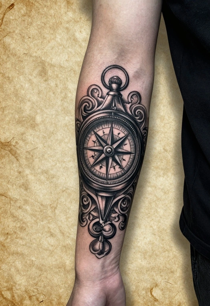 14 Compass Arm Tattoo Ideas for Men: Bold and Detailed - 1. The Vintage Navigator 1