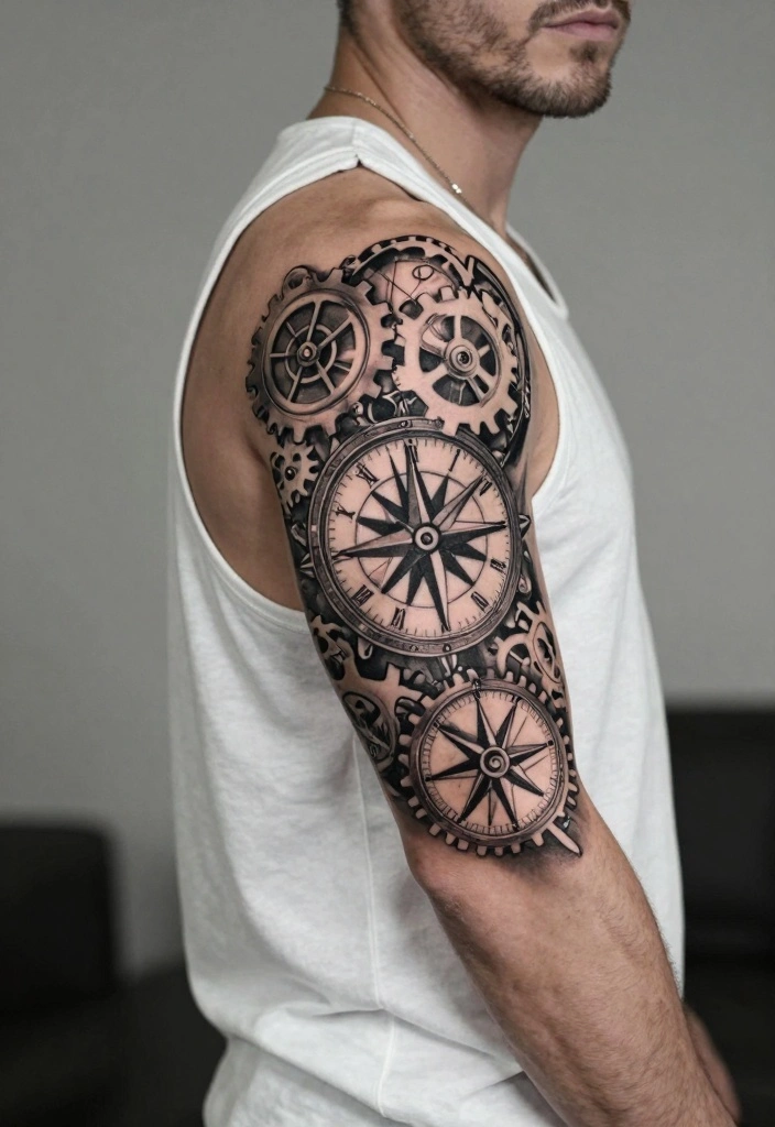 14 Compass Arm Tattoo Ideas for Men: Bold and Detailed - 13. Ornate Compass with Clock Elements 1