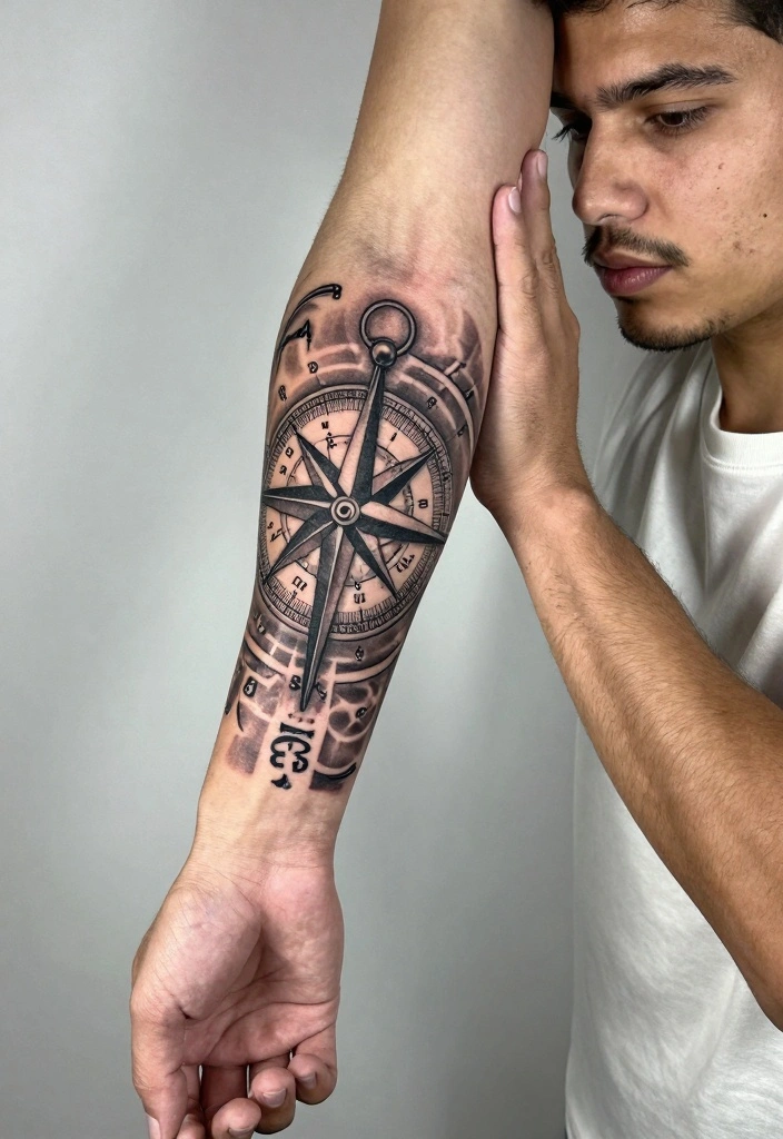 14 Compass Arm Tattoo Ideas for Men: Bold and Detailed - 14. Personalized Compass Tattoo 1