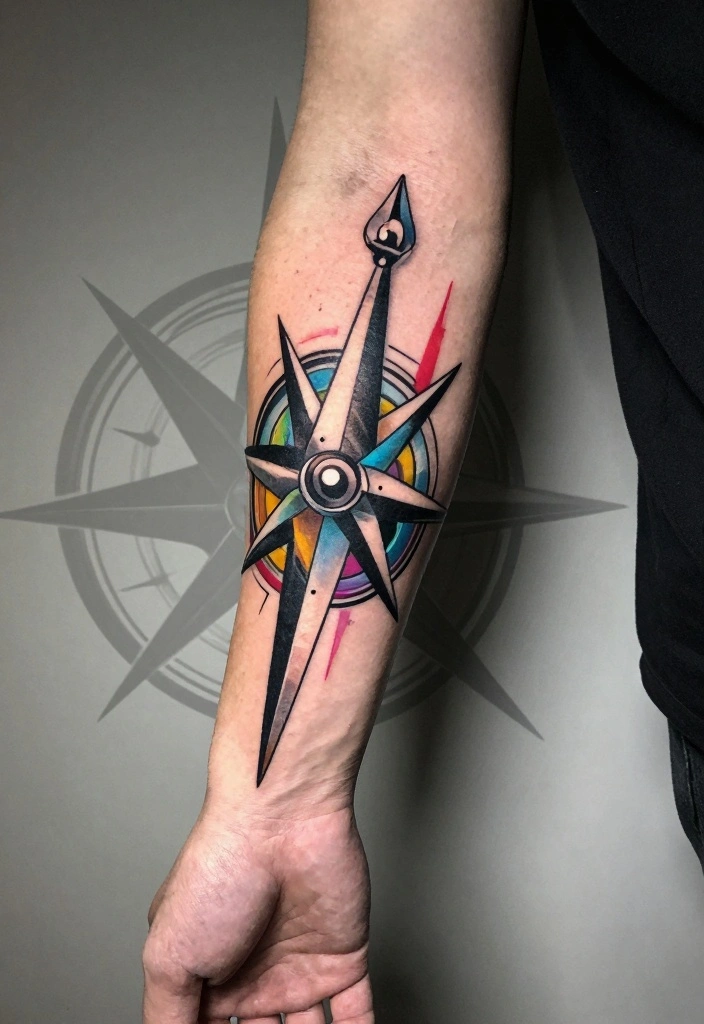 14 Compass Arm Tattoo Ideas for Men: Bold and Detailed - 3. Geometric Compass 1