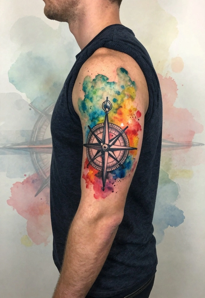 14 Compass Arm Tattoo Ideas for Men: Bold and Detailed - 5. Watercolor Compass 1