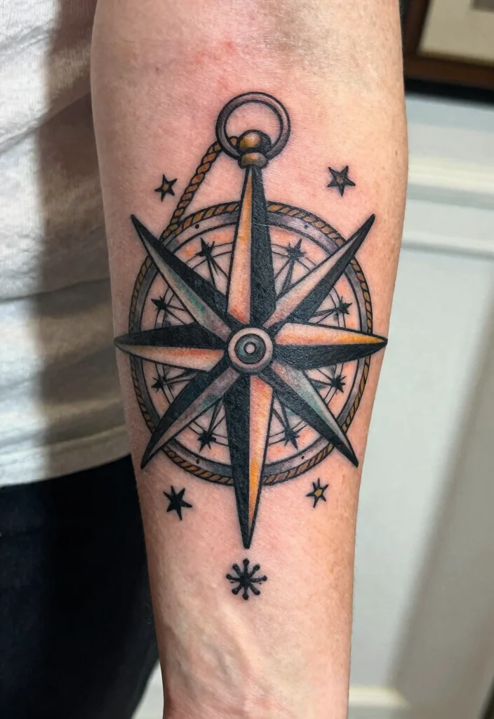 14 Compass Tattoo Ideas for Men With Strong Symbolism - 1. Traditional Nautical Compass 1