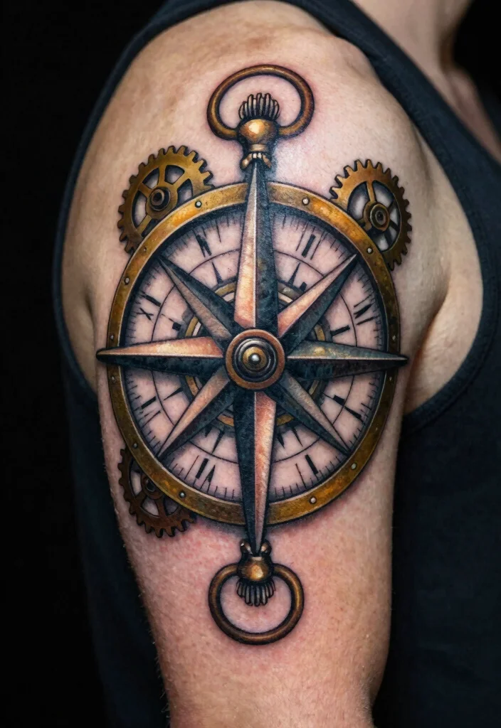 14 Compass Tattoo Ideas for Men With Strong Symbolism - 10. Steampunk Compass 1
