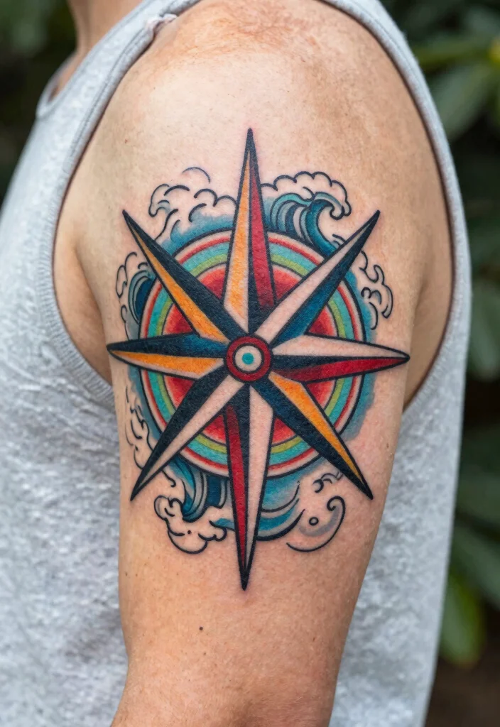 14 Compass Tattoo Ideas for Men With Strong Symbolism - 4. Nautical Star Compass 1