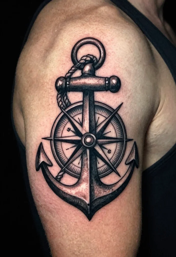 14 Compass Tattoo Ideas for Men With Strong Symbolism - 6. Compass with Anchor 1
