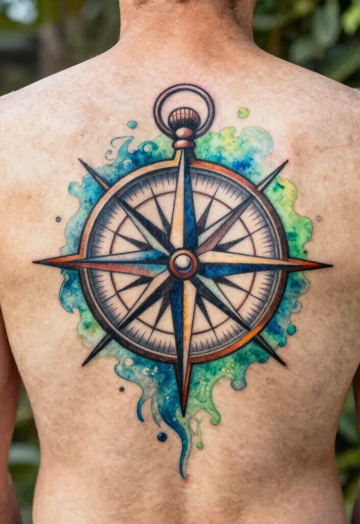 14 Compass Tattoo Ideas for Men With Strong Symbolism - 8. Watercolor Compass 1