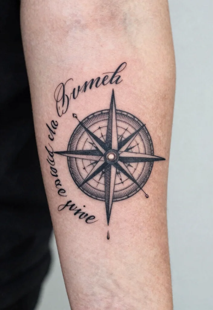 14 Compass Tattoo Ideas for Men With Strong Symbolism - 9. Compass with Quotes 1