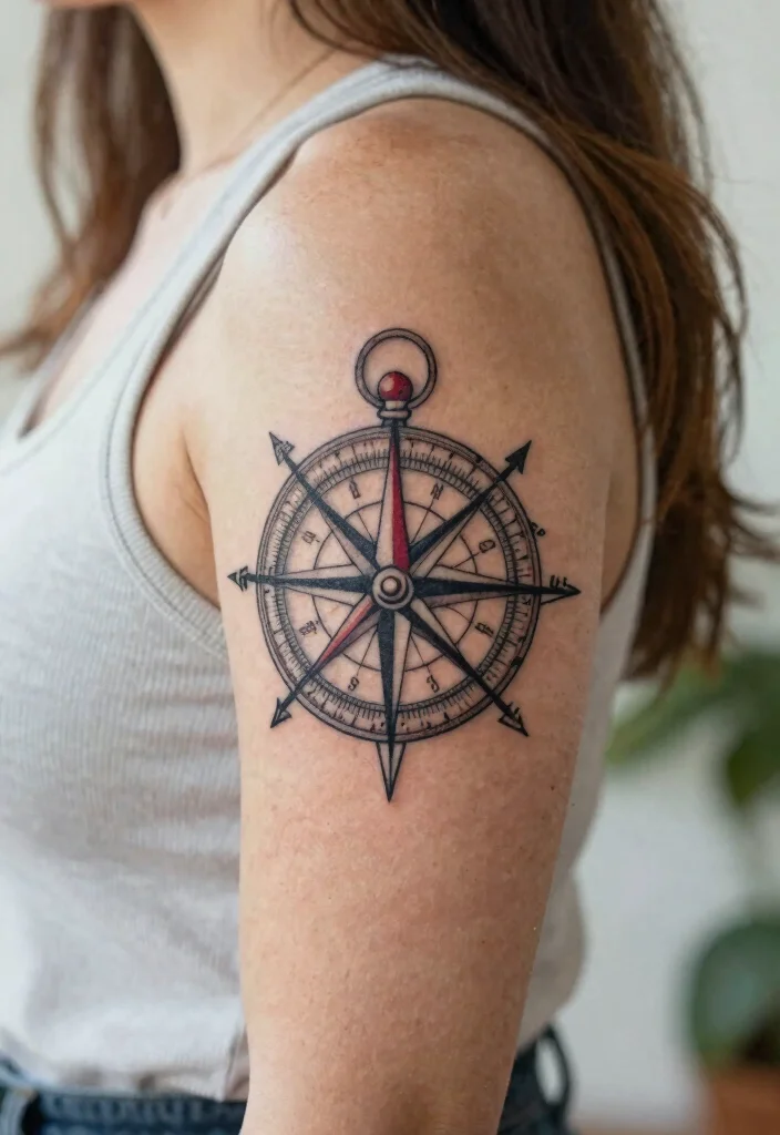 14 Compass Tattoo Ideas for Women: Elegant and Meaningful 144 14 Compass Tattoo Ideas for Women: Elegant and Meaningful - 14. Personal Journey Compass Tattoo 1