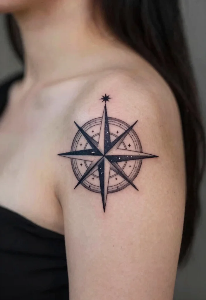 14 Compass Tattoo Ideas for Women: Elegant and Meaningful 45 14 Compass Tattoo Ideas for Women: Elegant and Meaningful - 5. Star Compass Tattoo 1