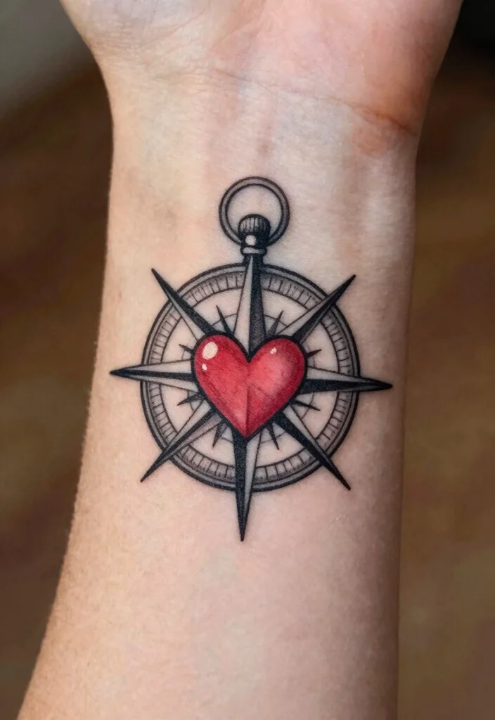 14 Compass Tattoo Ideas for Women: Elegant and Meaningful 67 14 Compass Tattoo Ideas for Women: Elegant and Meaningful - 7. Heart Compass Tattoo 1
