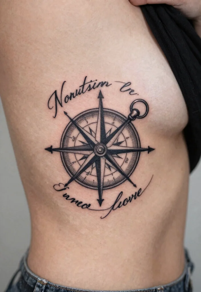 14 Compass Tattoo Ideas for Women: Elegant and Meaningful 78 14 Compass Tattoo Ideas for Women: Elegant and Meaningful - 8. Quote Compass Tattoo 1