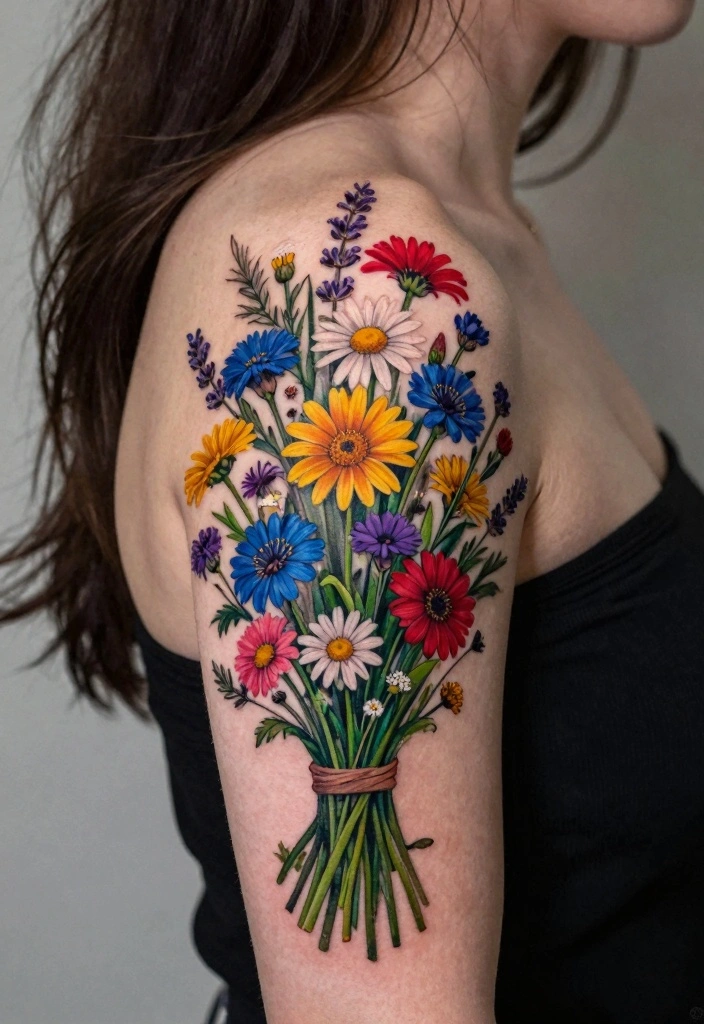 14 Dark Tattoo Cover Up Ideas for Women With Bold Clean Results - 10. Lush Wildflower Bouquet 1