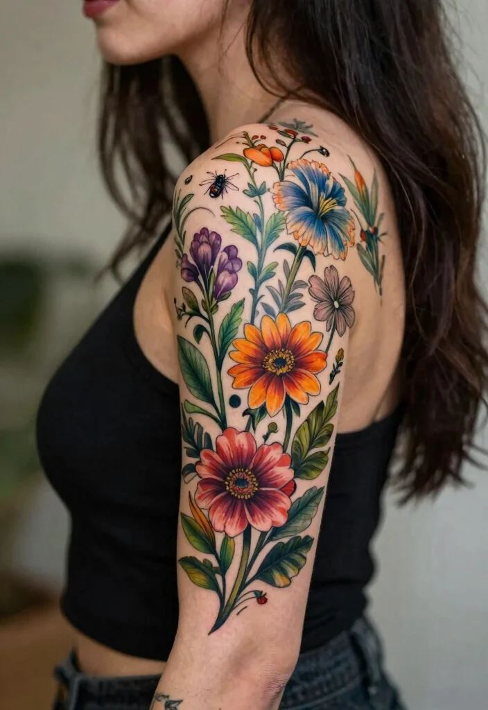 14 Dark Tattoo Cover Up Ideas for Women With Bold Clean Results - 13. Botanical Garden Scene 1