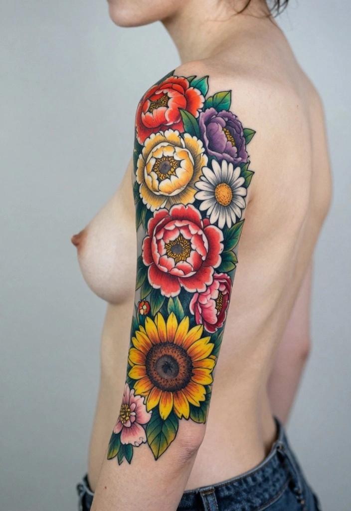 14 Dark Tattoo Cover Up Ideas for Women With Bold Clean Results - 4. Bold Floral Sleeve 1