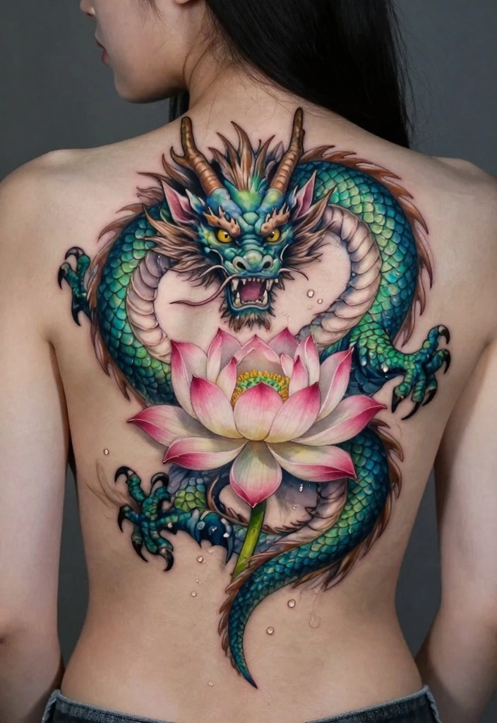 14 Dragon and Flower Tattoo Ideas for Women Power Meets Beauty 1. Fierce Dragon and Lotus Flower 0