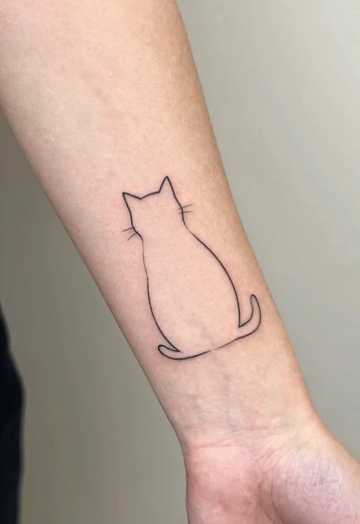 14 Fine Line Cat Tattoo Ideas Minimal Cute and Modern 1. Minimalist Cat Silhouette 0