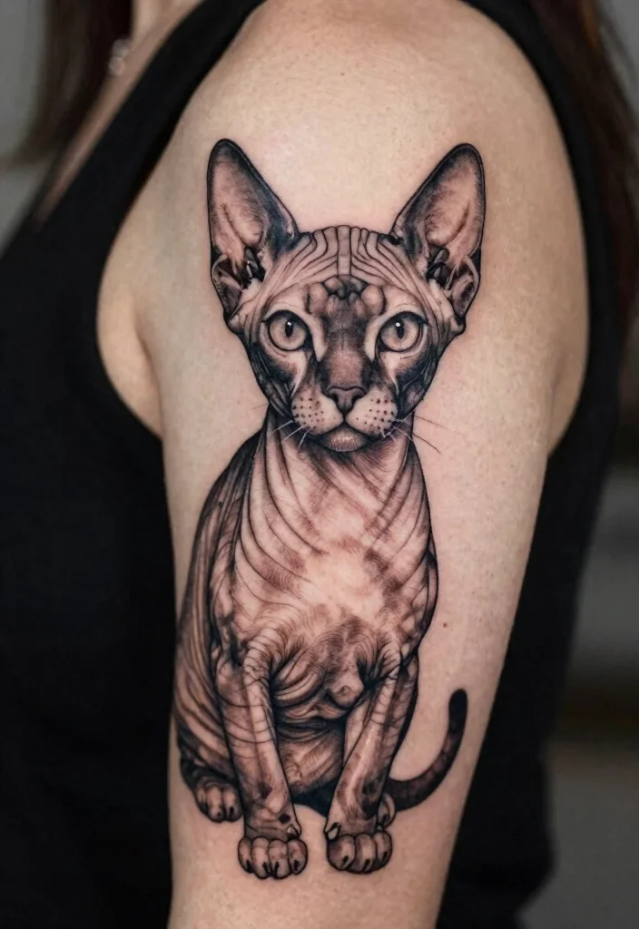 14 Fine Line Cat Tattoo Ideas Minimal Cute and Modern 10. Sphinx Cat Design 0