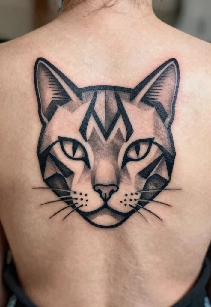 14 Fine Line Cat Tattoo Ideas Minimal Cute and Modern 7. Geometric Cat Faces 0