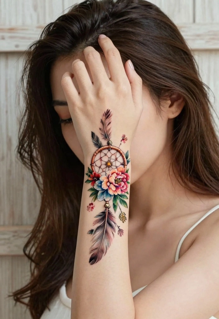 14 Girly Flash Tattoo Ideas: Cute, Playful, and Trendy - 1. Floral Dreamcatcher 1