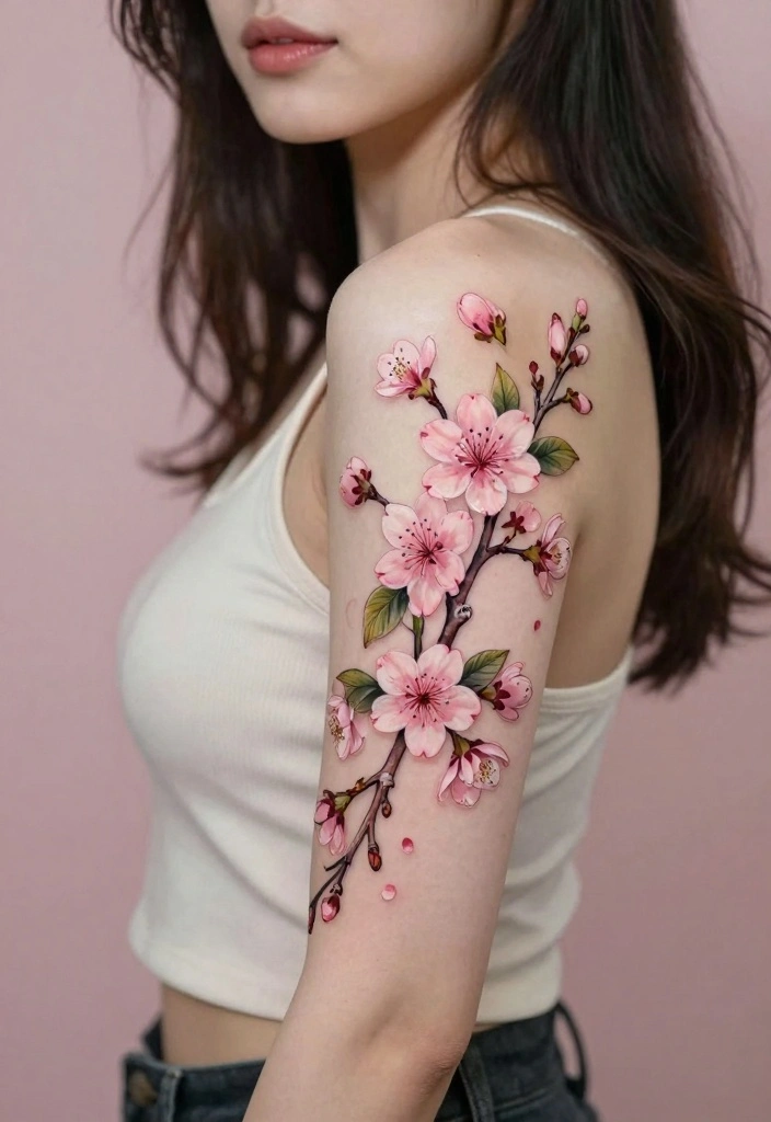 14 Girly Flash Tattoo Ideas: Cute, Playful, and Trendy - 12. Sweet Cherry Blossoms 1