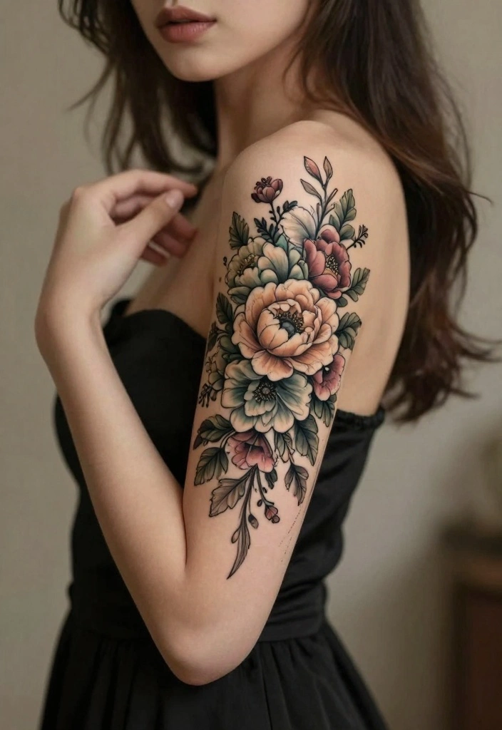 14 Girly Flash Tattoo Ideas: Cute, Playful, and Trendy - 14. Vintage Floral Bouquets 1