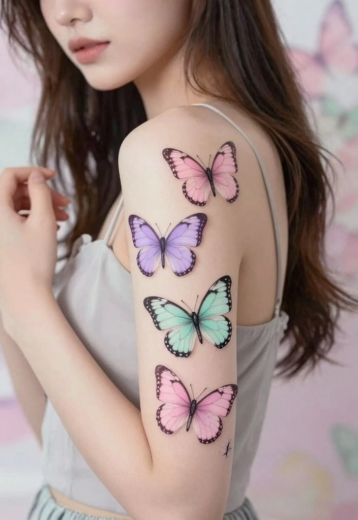 14 Girly Flash Tattoo Ideas: Cute, Playful, and Trendy - 2. Pastel Butterflies 1