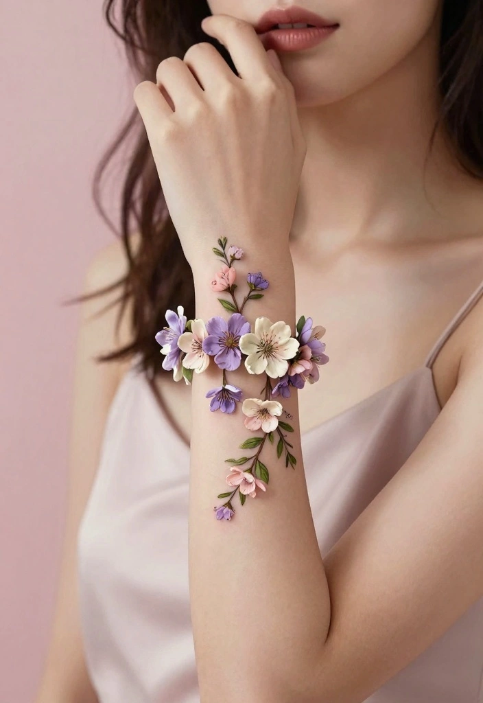 14 Girly Flash Tattoo Ideas: Cute, Playful, and Trendy - 3. Whimsical Floral Garland 1