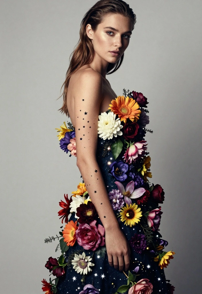 14 Girly Flash Tattoo Ideas: Cute, Playful, and Trendy - 9. Starry Floral Cascade 1