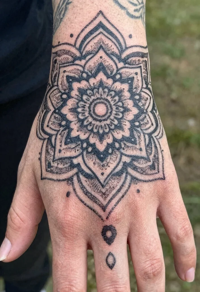 14 Hand Tattoo Cover Up Ideas Clean and Effective 4. Dotwork 0
