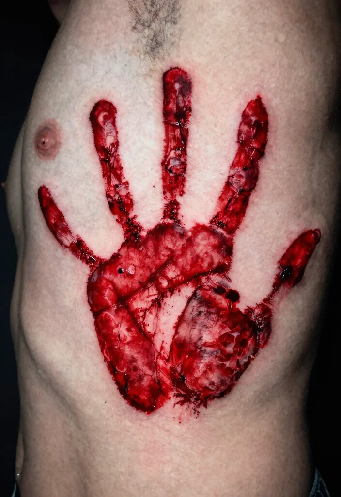 14 Horror Movie Flash Tattoo Ideas Dark and Iconic 4. The Bloody Handprint 0