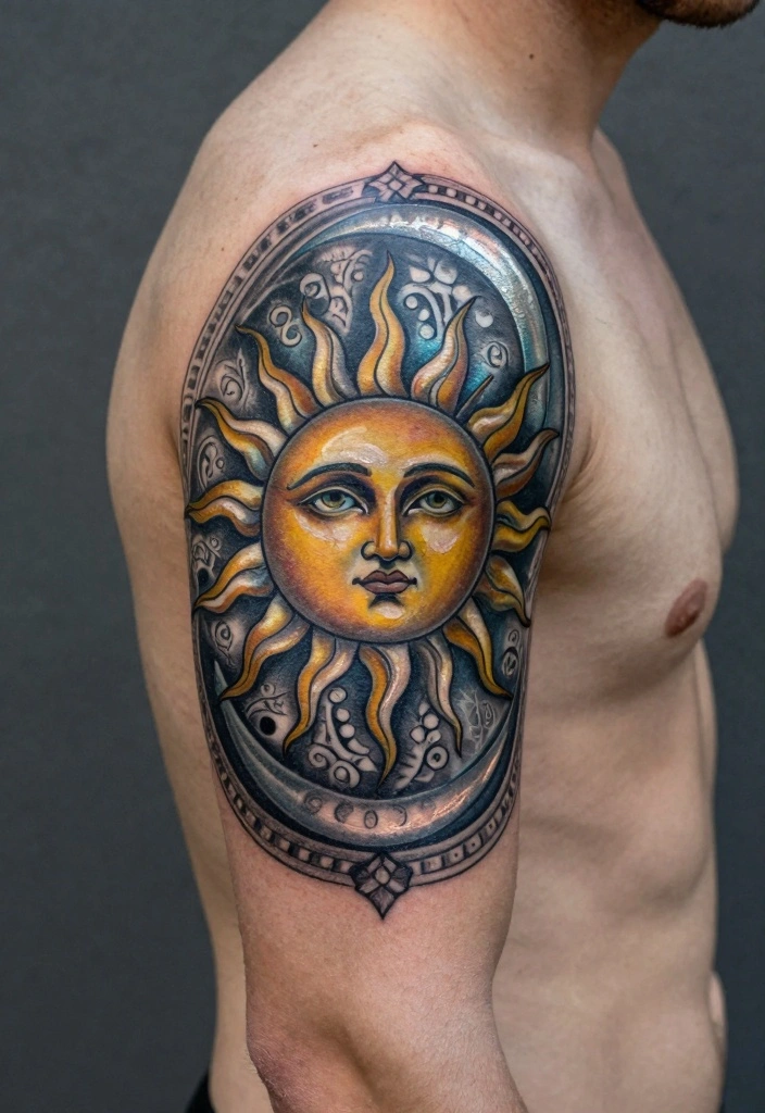 14 Indian Tattoo Ideas for Men: Bold Cultural and Spiritual - 12. The Sun and Moon 1
