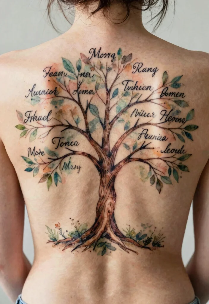 14 Kids Name Tattoo Ideas for Mothers With Heartfelt Meaning - 5. Family Tree with Names 1