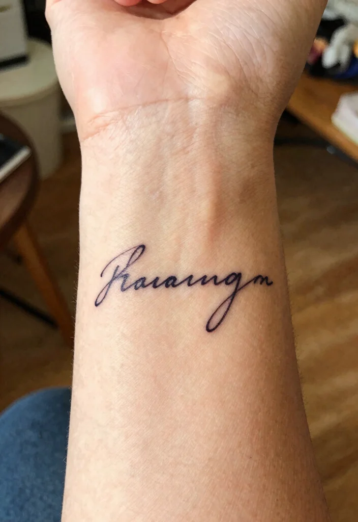 14 Kids Name Tattoo Ideas for Mothers With Heartfelt Meaning - 7. Signature Style 1