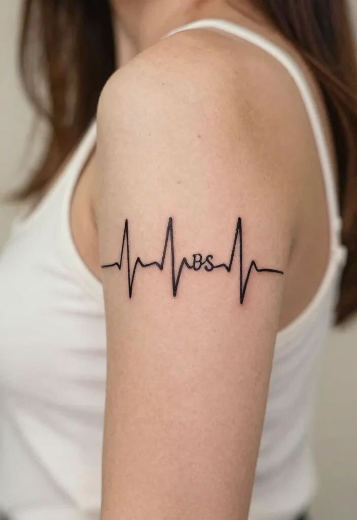 14 Kids Name Tattoo Ideas for Mothers With Heartfelt Meaning - 8. Heartbeat Line with Names 1