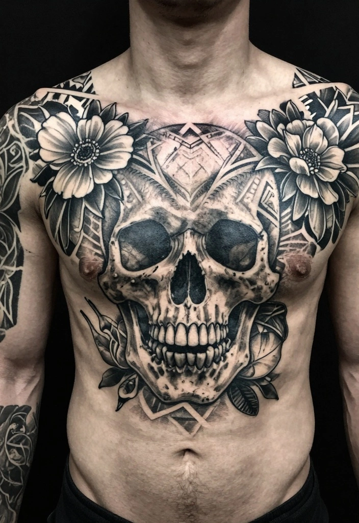 14 Meaningful Chest Tattoo Ideas for Men Deep and Personal 100 14 Meaningful Chest Tattoo Ideas for Men Deep and Personal 10. The Skull Embracing Lifes Transience 0