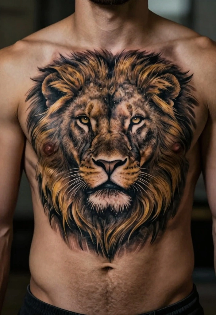14 Meaningful Chest Tattoo Ideas for Men Deep and Personal 56 14 Meaningful Chest Tattoo Ideas for Men Deep and Personal 6. The Lion King of the Jungle 0