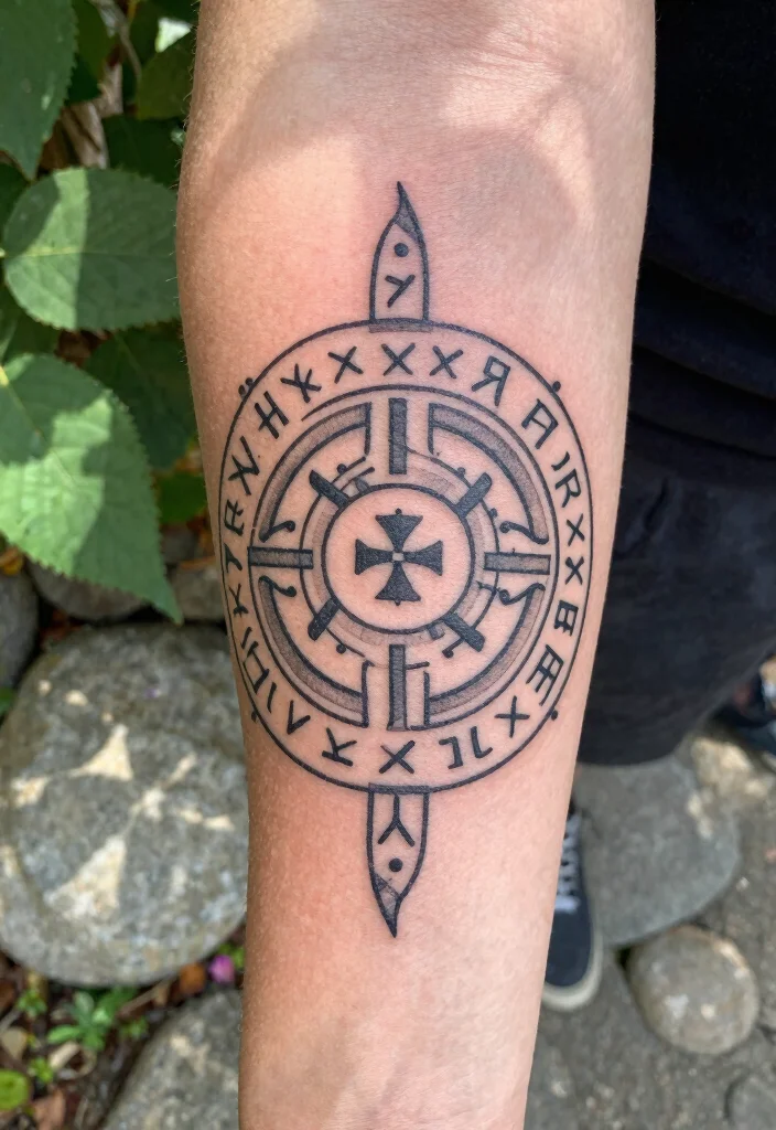 14 Norse Pagan Tattoo Ideas: Ancient, Powerful, and Symbolic 1 14 Norse Pagan Tattoo Ideas: Ancient, Powerful, and Symbolic - 1. Vegvísir: The Viking Compass 1
