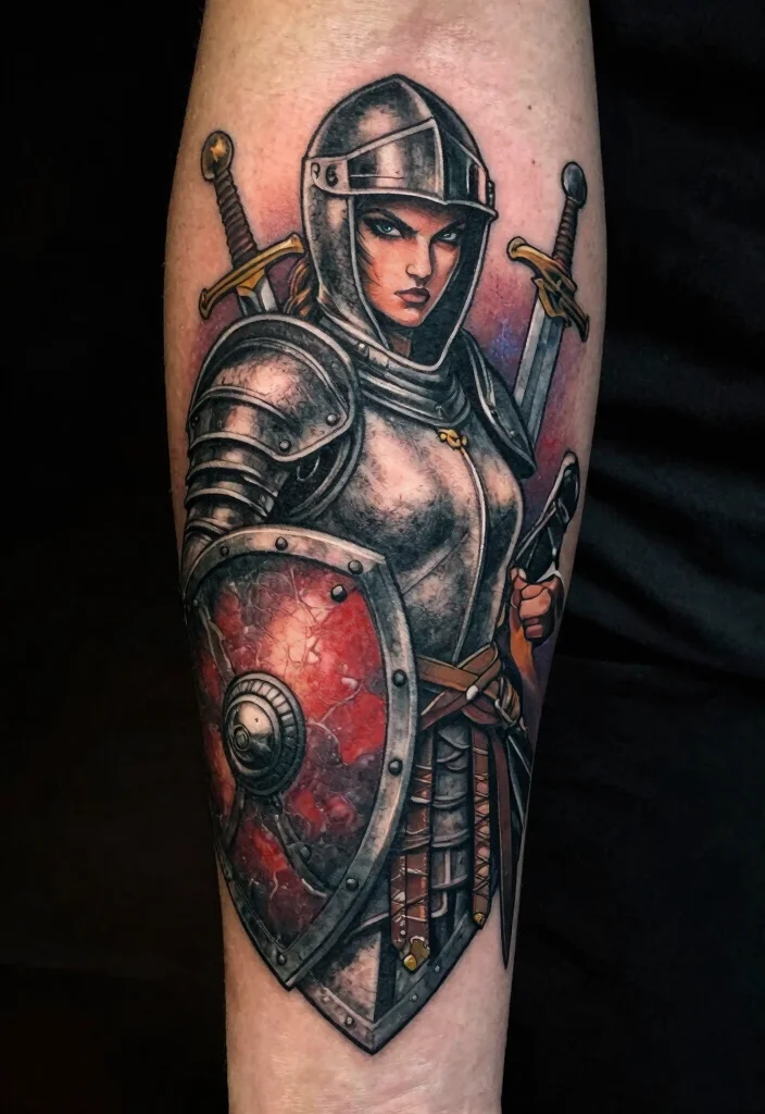 14 Norse Pagan Tattoo Ideas: Ancient, Powerful, and Symbolic 144 14 Norse Pagan Tattoo Ideas: Ancient, Powerful, and Symbolic - 14. The Shield Maiden: Warrior Spirit 1