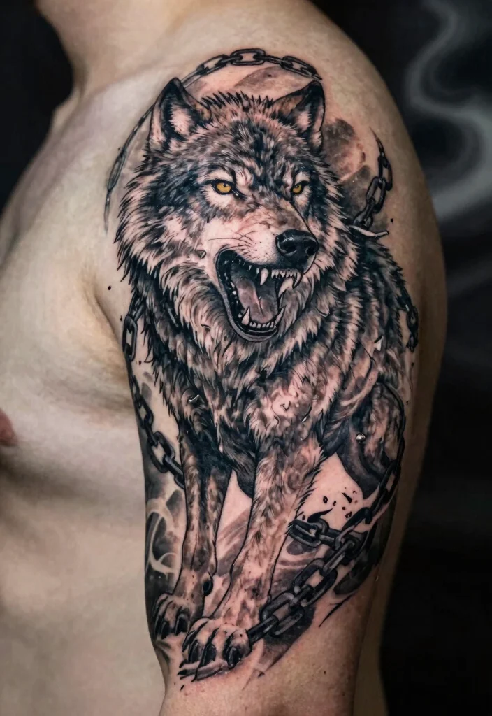 14 Norse Pagan Tattoo Ideas: Ancient, Powerful, and Symbolic 56 14 Norse Pagan Tattoo Ideas: Ancient, Powerful, and Symbolic - 6. Fenrir: The Wolf of Chaos 1