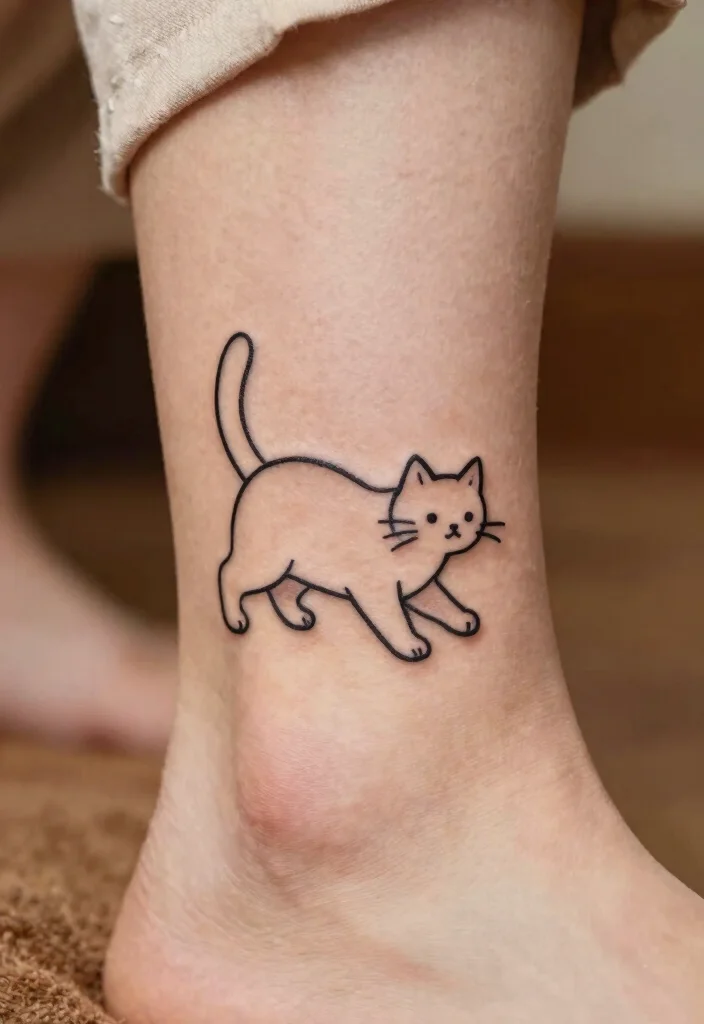 14 One Line Tattoo Ideas: Simple, Artistic, and Meaningful - 3. The Playful Cat 1