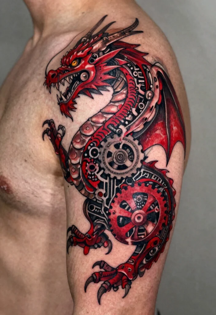 14 Red and Black Dragon Tattoo Ideas Bold and Powerful 100 14 Red and Black Dragon Tattoo Ideas Bold and Powerful - 10. Biomechanical Dragon Tattoo 1