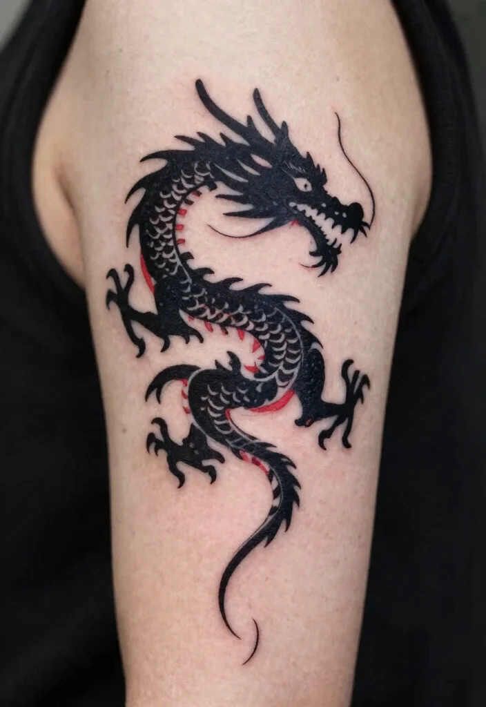 14 Red and Black Dragon Tattoo Ideas Bold and Powerful 23 14 Red and Black Dragon Tattoo Ideas Bold and Powerful - 3. Minimalist Dragon Silhouette 1