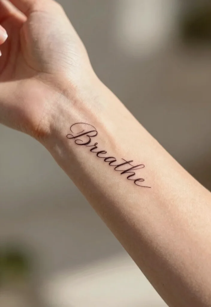 14 Word Tattoo Ideas for Women: Elegant, Personal, and Stylish 1 14 Word Tattoo Ideas for Women: Elegant, Personal, and Stylish - 1. 'Breathe' 1
