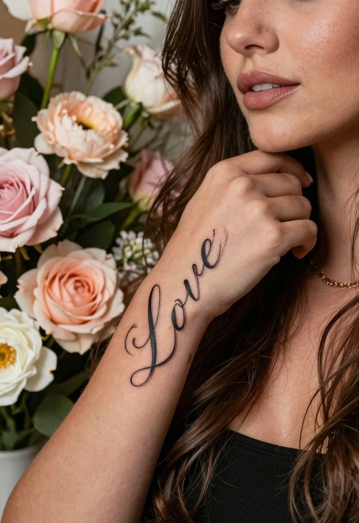 14 Word Tattoo Ideas for Women: Elegant, Personal, and Stylish 23 14 Word Tattoo Ideas for Women: Elegant, Personal, and Stylish - 3. 'Love' 1